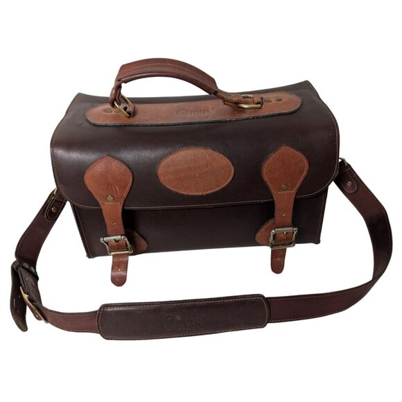 Vintage Orvis Leather Satchel Tackle Bag Brown FishingTravel Buckle Made in USA - Picture 1 of 16